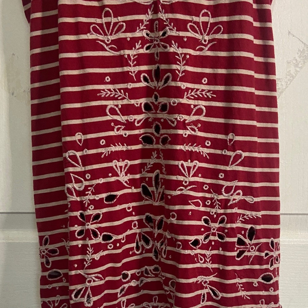 Free People Red and White Striped Embroidered V-Neck Cami - Picture 4 of 5